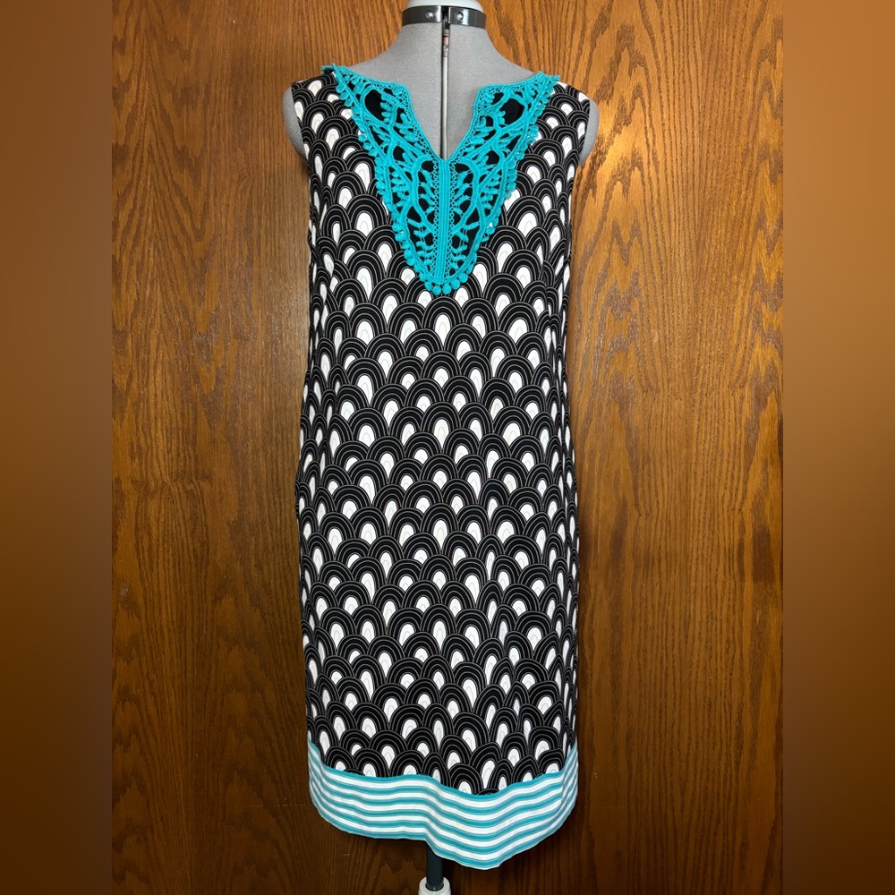 Nicole by Nicole Millet Black and White dress with Turquoise Detail - size 10